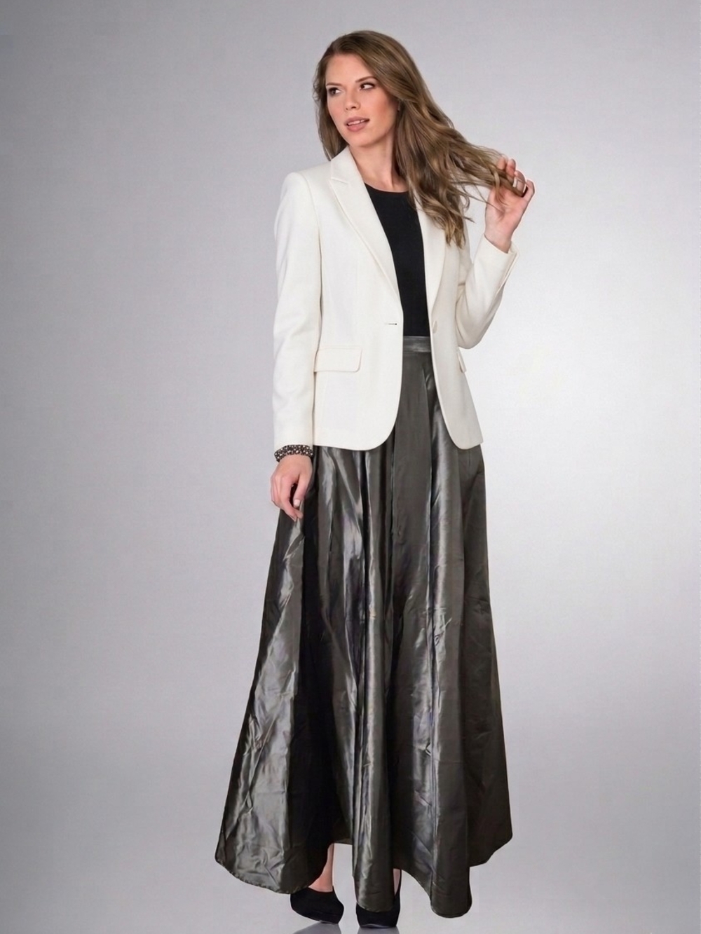Vintage Principles Charcoal Grey Acetate Satin Maxi Skirt | Made in Canada